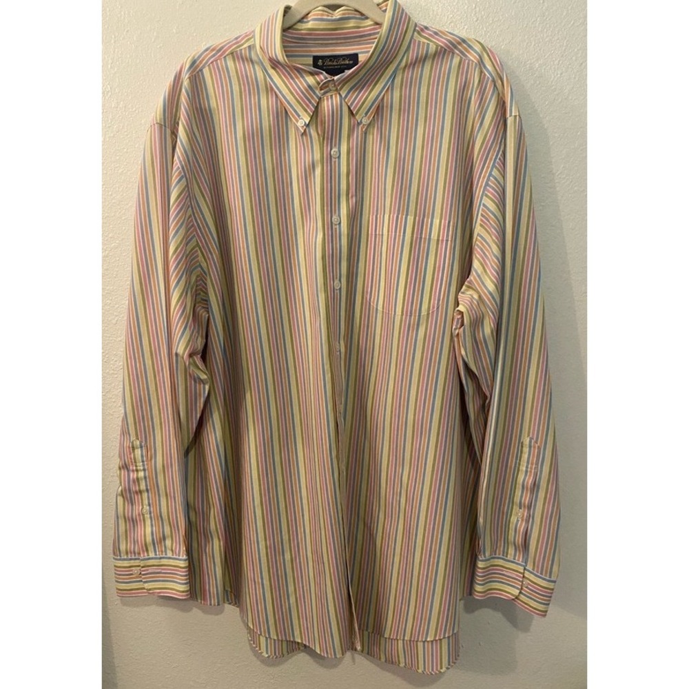 Brooks Brothers Shirt Mens XXL Multi Color Stripe Non-Iron Cotton Excellent L/S